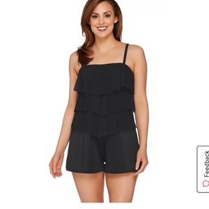 Fit 4 U Bandeau Mesh Romper Swimsuit One Piece Black 14 NEW